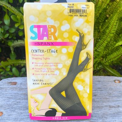 NWT Star Power by SPANX Shaping Tights Black Ribbed Row Pattern Size E